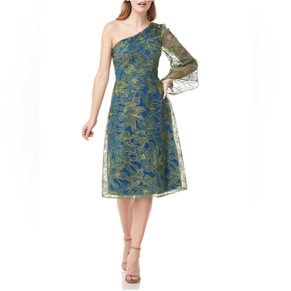 NWOT JS Collections - Asymmetric Embroidered Evening Dress